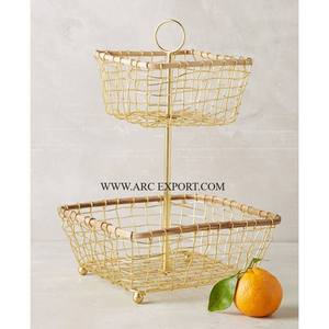 Grand panier de rangement de cuisine de table de concepteur moderne panier de fruits de pain en métal doré de qualité supérieure à usage domestique - Product Image 4