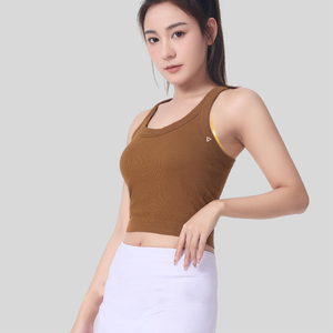 Tops cortos deportivos sexys al por mayor para mujer con logo, camisetas sin mangas acanaladas para entrenamiento, ejercicio y yoga - Product Image 2