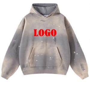 NOUVEAU logo hommes oversize heavyweight hoodies french terry blank high quality pullover Acid washed vintage hoodie - Product Image 4