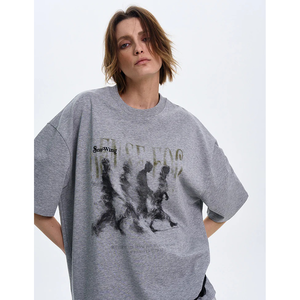 Lettering knitted Women's 100% Organic Cotton T-Shirts Hip hop streetwear style Breathable Heavyweight Oversized Drop Shoulder - Product Image 5