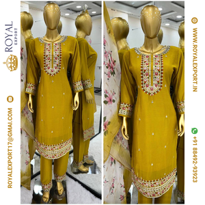 Présentation de la nouvelle collection de créateurs Chinnon Silk With Heavy Sequence Work Top Bottom et Dupatta Set - Product Image 5