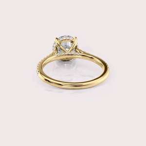 Bague de fiançailles/mariage en diamant de laboratoire rond certifié IGI avec bande pavée et halo caché en or blanc/rose et or jaune 14 carats - Product Image 3