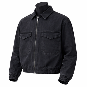 Veste en jean noire délavée pour homme de qualité supérieure, fermeture éclair, style décontracté, fabrication OEM, vente en gros, veste en jean vintage à vendre - Product Image 3