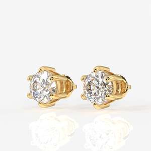 ต่างหูเพชรโมอิสซาไนต์ทรงกลมทอง 18K แบบหกขา พร้อมเคลือบผิวที่ทนทาน - Product Image 4