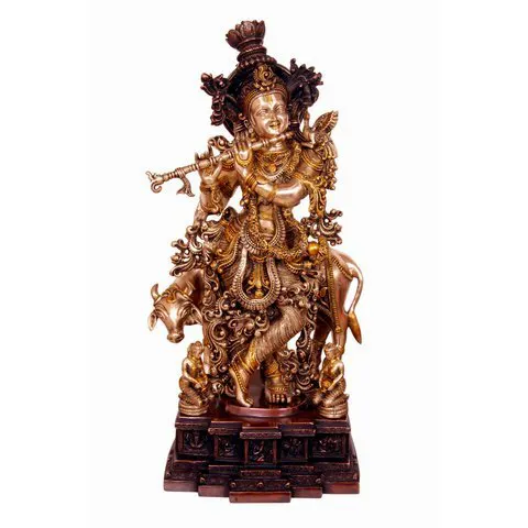 웅장한 황동 큰 주 크리슈나 암소 키 큰 홈 사원 동상 웨딩 선물 힌두교 신