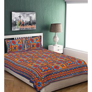 Juego de Sábanas Dobles de Algodón Kantha Azul, Hechas a Mano, 240 Hilos, con 2 Fundas de Almohada, 100% Algodón para Uso Doméstico (AKDB1004) - Product Image 1