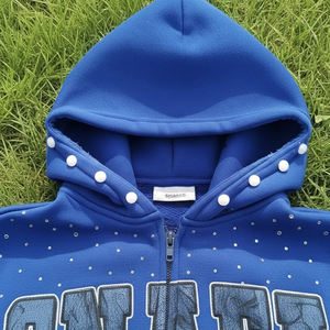 ชุดวอร์มพิมพ์ลายโลโก้แบบกำหนดเอง ประดับด้วยคริสตัล ผลิตจากโรงงาน ชุดวอร์มผู้ชายสไตล์วินเทจฟอกสีซีดแบบทำเอง - Product Image 3