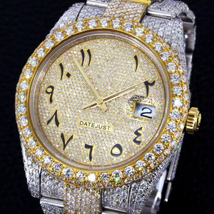 Reloj de material de acero inoxidable con tachuelas de diamantes de moissanita de alta calidad Iced Out VVS Clarity con esfera redonda de indio - Product Image 3