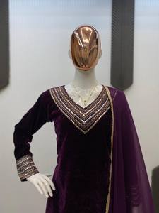 Conjunto de Salwar Kameez de Terciopelo de Viscosa D FASHION GURU, Especial de Invierno |   Bordado con Espejo Real |   Secado Rápido, Corte Regular, Listo para Fiestas - Product Image 4