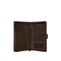 Dompet Perjalanan Kulit Asli Besar Model Distressed dengan Ritsleting, Lapisan Satin, Kapasitas Besar untuk Paspor, Tiket, Kartu Kredit