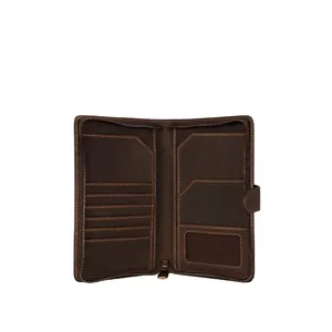 Cartera de Viaje Grande de Cuero Genuino con Aspecto Desgastado, Cierre de Cremallera, Forro de Satén, Gran Capacidad para Pasaportes, Boletos y Tarjetas de Crédito - Product Image 2