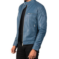 Chaqueta de Cuero Vacuno para Hombre, Otoño-Invierno, Cuello Alto, Cierre con Cremallera y Logotipo Frontal, Alta Calidad, Ecológica, Transpirable y de Secado Rápido