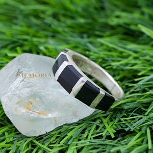 Black Enamel Coated <b>Spinner</b> <b>Ring</b> 925 Sterling Silver Band Jewelry for Men Silver Enamel Jewelry Gift - Product Image 4