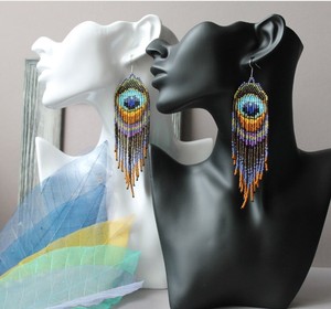 Pendientes de Lujo de Moda con Cuentas de Pavo Real, Pendientes Largos de Plumas, Pendientes de Araña Dorados, Pendientes de Cuentas Pequeñas - Product Image 2