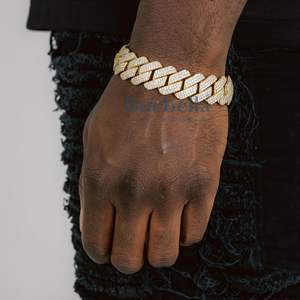 19mm Fine 18K Chapado en oro 925 Plata de ley VVS Moissanite Diamond Prong Cuban Link Bracelet Hip Hop Style Bracelets Bangles" - Product Image 1