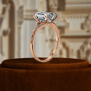 Anillo de Compromiso con Diamante Cultivado en Laboratorio de 1 Quilate, Corte Esmeralda, Tres Diamantes en Forma de Tríplice, Anillo con Engaste de Oro de 14K, Anillo de Novia - Product Image 6