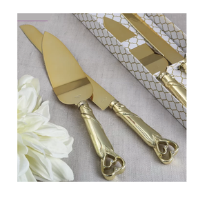 การออกแบบโบราณชุบทองเหล็กโลหะมีดตัดเค้กและให้บริการภาชนะโลหะตัดเค้กและชุดมีดให้บริการ - Product Image 1