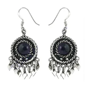 Women's Vintage 925 Silver Drop <b>Earrings</b> with Amethyst 18K Gold Plated Gold Main Stone <b>Diamond</b> and Turquoise Jewelry - Product Image 3