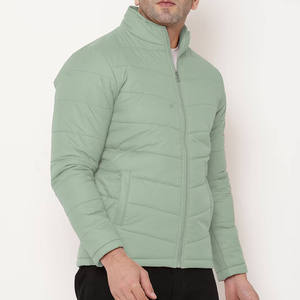 Veste matelassée pour homme, vert clair, col montant, fermeture éclair, imperméable, coupe-vent, vêtements d'hiver décontractés, rembourrage en coton toile - Product Image 6