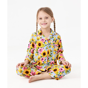Ensemble de pyjama en bambou pour fillettes avec motif floral, collants/chaussettes confortables - Product Image 1