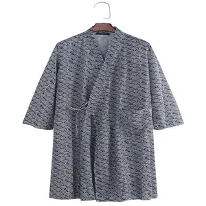Roupão de banho 100% algodão com estampa barata para homens, roupa de dormir estilo quimono para homens