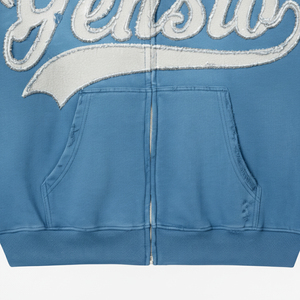 Personalización de alta calidad Unisex bordado impreso lavado ácido peso pesado Rhinestone desgastado Sun Faded Zipper-Up Hoodie - Product Image 5