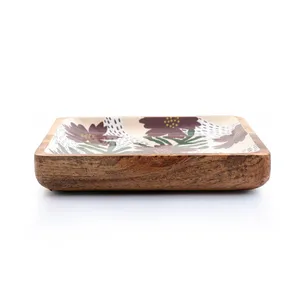 N Sons Innovation Plateau de service carré en résine émaillée manguier Art déco et plateau en bois pour la décoration intérieure, la cuisine et la salle à manger - Product Image 1
