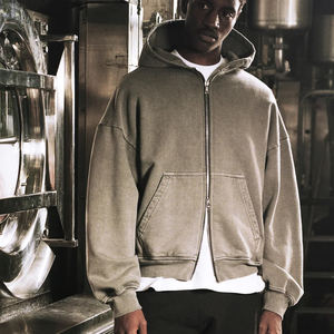 Sweat à capuche Streetwear personnalisé de haute qualité, sweat à capuche vierge avec fermeture éclair respirant, lavage à l'acide, délavé au soleil, sweats à capuche avec poches en détresse - Product Image 5