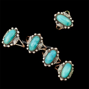 Wholesale 925 Sterling Silver Plated Natural Tibetan <b>Turquoise</b> <b>Rings</b> Handmade Fine Steel Jewelry Bulk Latest Trending Fashion - Product Image 5