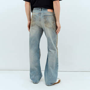 กางเกงยีนส์ผู้ชายคุณภาพสูง ผ้าฝ้ายเดนิม สไตล์ฮิปฮอป สตรีทแวร์ ทรงขาตรงปานกลาง น้ำหนักเบา ลุคทำเก่า ซักหิน ปักลาย - Product Image 4