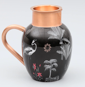 Jarra de Agua de Cobre con Estampado Floral Azul Premium con Asa Elegante para el Hogar, Cenas y Regalos - Product Image 3