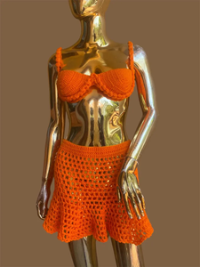 Maillot de bain bikini fait main sur mesure avec jupe, sexy, taille haute, tricoté, deux pièces, motif uni, XS Plus, tenue de plage - Product Image 4