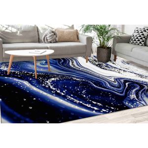 Navy Blue Marble <b>Rug</b>: Silver Alcohol Ink, Contemporary Style,<b>Chenille</b> <b>Rug</b> - Product Image 1