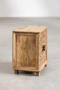 Table d'appoint Wilona en bois d'acajou de haute qualité avec tiroirs et décorations sculptées pour chambre à coucher, finition naturelle - Product Image 3