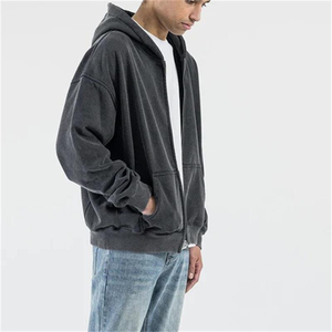 High Quality Vintage aid Wash zipper Hoodie Custom 100% Cotton Heavy Weight Zip up Men Solid color Hoodie - Product Image 3