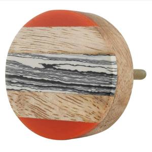 Tirador Redondo de Madera Oscura con Incrustaciones de Mármol Blanco, Perilla de Lujo de Resina y Madera para Muebles, Fabricado en India - Product Image 2