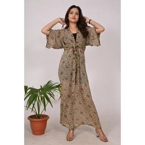 Vestido Largo de seda crepé Kurti para mujer Ropa de fiesta informal, vestido Maxi hecho a mano Vestido elegante, traje étnico para damas - Product Image 1