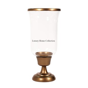 Bougeoir durable en métal de style vintage avec dessus en verre pour bougie votive et support de cire en laiton Base de finition antique - Product Image 1