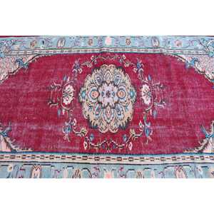 พรมตุรกีโบราณขนาดใหญ่ 5.3x8.1 ฟุต ลายตารางสีแดง ทำจากขนสัตว์ - Product Image 4