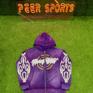 Nueva llegada Sudadera con capucha de diamantes de imitación personalizados Heavyweight Streetwear Zip Up para hombres OME Fabricante Sudadera con capucha para hombres - Product Image 4