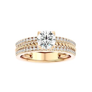 Anillo de Compromiso de Doble Hilera con Diamantes Originales y Banda de Media Eternidad, con Diamantes Cultivados en Laboratorio de Corte Redondo y 1.5 Quilates de Peso Total - Product Image 1