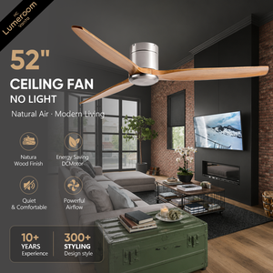 52 Inch Flush Mount Wood Ceiling <b>Fan</b> No Light with <b>Remote</b> <b>Control</b> 3 Solid Wood Blades Brushed Nickel Ceiling <b>Fan</b> - Product Image 2