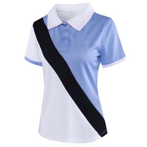 เสื้อโปโลผู้หญิง แขนสั้น ผ้าทอ ลายทางสีขาว น้ำเงิน ดำ ดีไซน์ลำลอง - Product Image 1