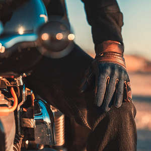 <b>Men</b> Premium Leather Denim <b>Thermal</b> Touch Screen Motorcycle <b>Gloves</b> Perforated Vintage Racing Motorbike Riding Daily Travel Outdoor - Product Image 5