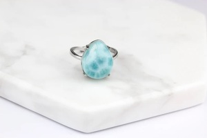 แหวนเงินสเตอร์ลิง925แฮนด์เมดแบบคลาสสิกรูปไข่ทรงรีประดับด้วยพลอยลาริมาร์แบบคลาสสิกการตั้งค่าการหมั้นของขวัญแต่งงานที่สมบูรณ์แบบ - Product Image 2