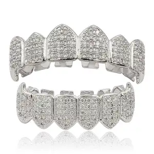 Gold Silver Plated Top & Bottom Set Hip Hop diamond Teeth Mouth Grills