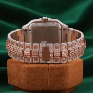 นาฬิกาข้อมือหรู PJ Luxury Square ประดับเพชรโมอิสซาไนต์ ตัวเรือนสแตนเลส หน้าปัดโรมัน สีโรสโกลด์ กระจกแซฟไฟร์ กันน้ำ - Product Image 2