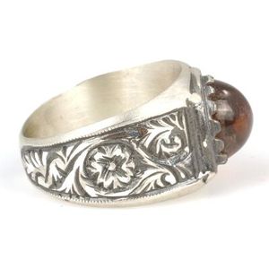 Anillo de Plata de Ley 925 para Hombre con Piedra de Ámbar, Diseño de Pluma, Chapado en Oro Rosa, Incrustación de Diamantes de Corte Ovalado, Hecho a Mano para Regalo - Product Image 3