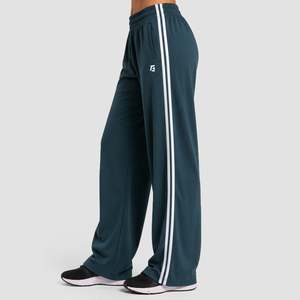 Classic Wide Leg Green Nylon Spandex Pants Breathable Mid-Waisted Oversized Terry <b>Chiffon</b> Pencil Style Side Stripe Plain Dyed - Product Image 1