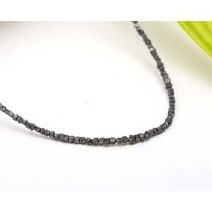 925 Sterling Silver Raw Rough Diamond <b>Cube</b> Necklace 1.5-2.5 mm Geometric Shape Black Unisex - Product Image 4